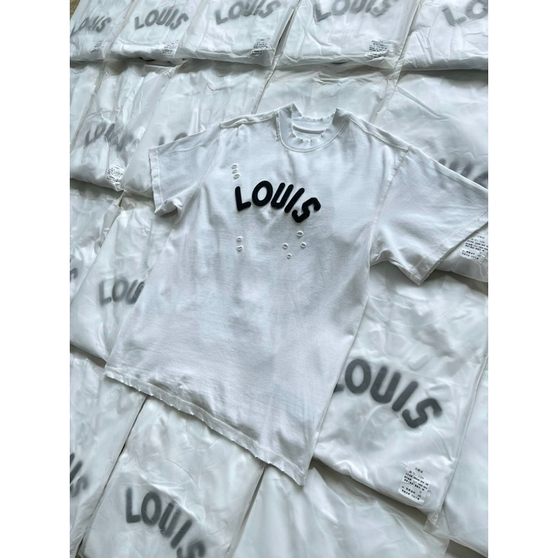 Áo thun - Louis Vuitton - LV 00 chữ thêu da black and white