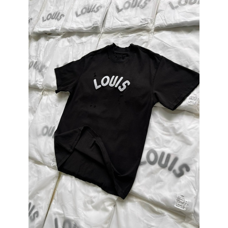 Áo thun - Louis Vuitton - LV 00 chữ thêu da black and white