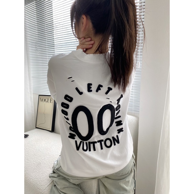 Áo thun - Louis Vuitton - LV 00 chữ thêu da black and white