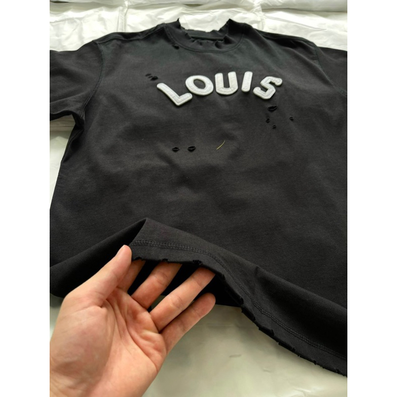 Áo thun - Louis Vuitton - LV 00 chữ thêu da black and white