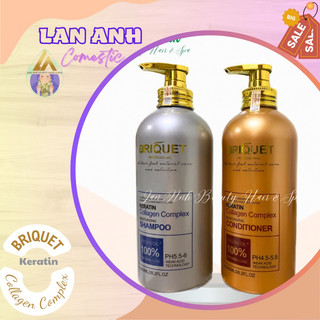 BRIQUET Cặp Dầu gội dưỡng sinh siêu mượt Keratin collagen Complex Chống rụng kích thích mọc tóc Phục hồi tóc hư tổn
