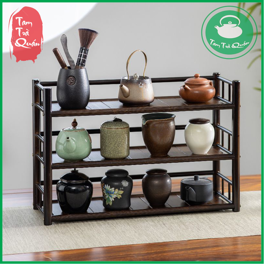 Kệ gỗ 3 tầng để ấm và dụng cụ trà đạo