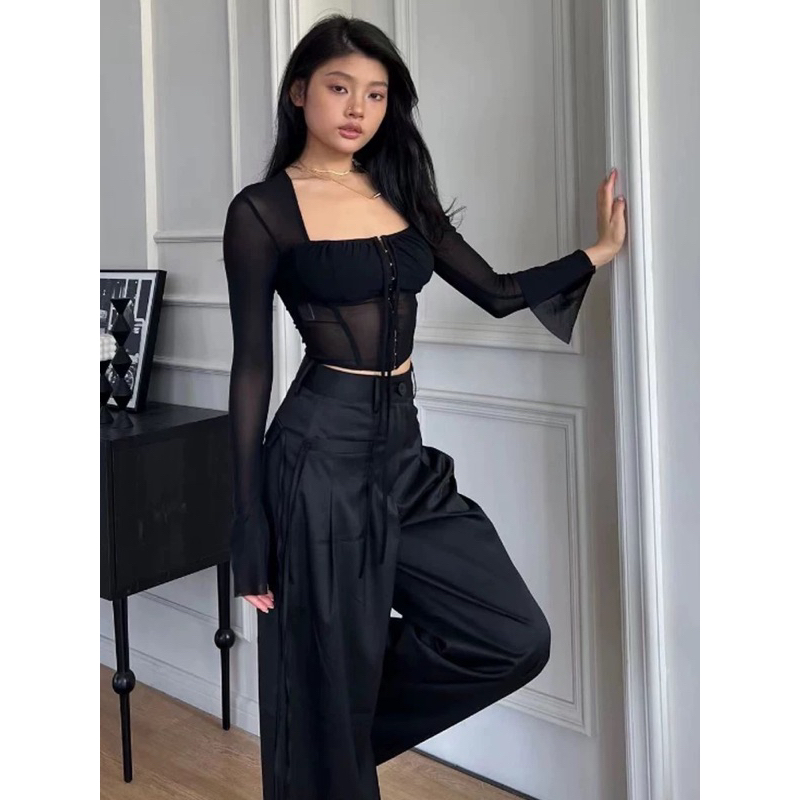 Áo lưới thiêt kế phong cách âu mỹ tôn dáng nẹp cài