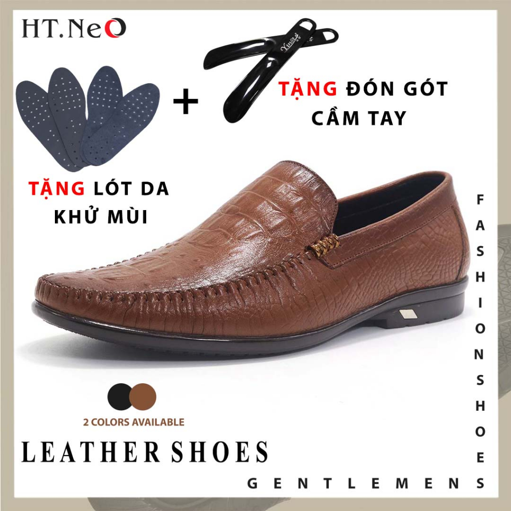 Giày da nam vân cá sấu HT.NeO . Giày nam công sở mũi nhọn đế cao 2cm da nổi vân cá sấu phong cách sang trọng GDN356