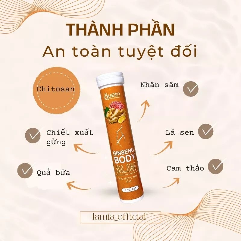 Viên Sủi Ginseng Body Slim cho người ăn kiêng, giúp giảm chất béo trong cơ thể, giảm cân - 20 viên