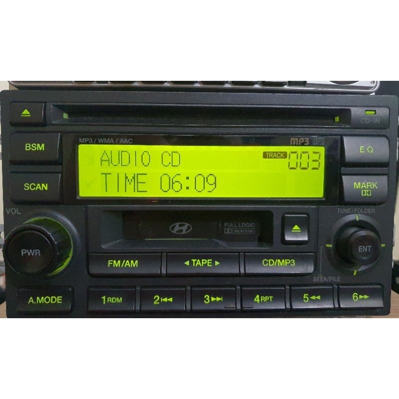 Máy phát nhạc liền Amply xe Santafe 2004 05 2006 07. Tính năng Cd.mp3/ Tape/Aux 3.5 / Radio Fm Am.