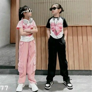 Quần hộp Hiphop cho bé gái kiểu Rocky vải kaki ống rộng