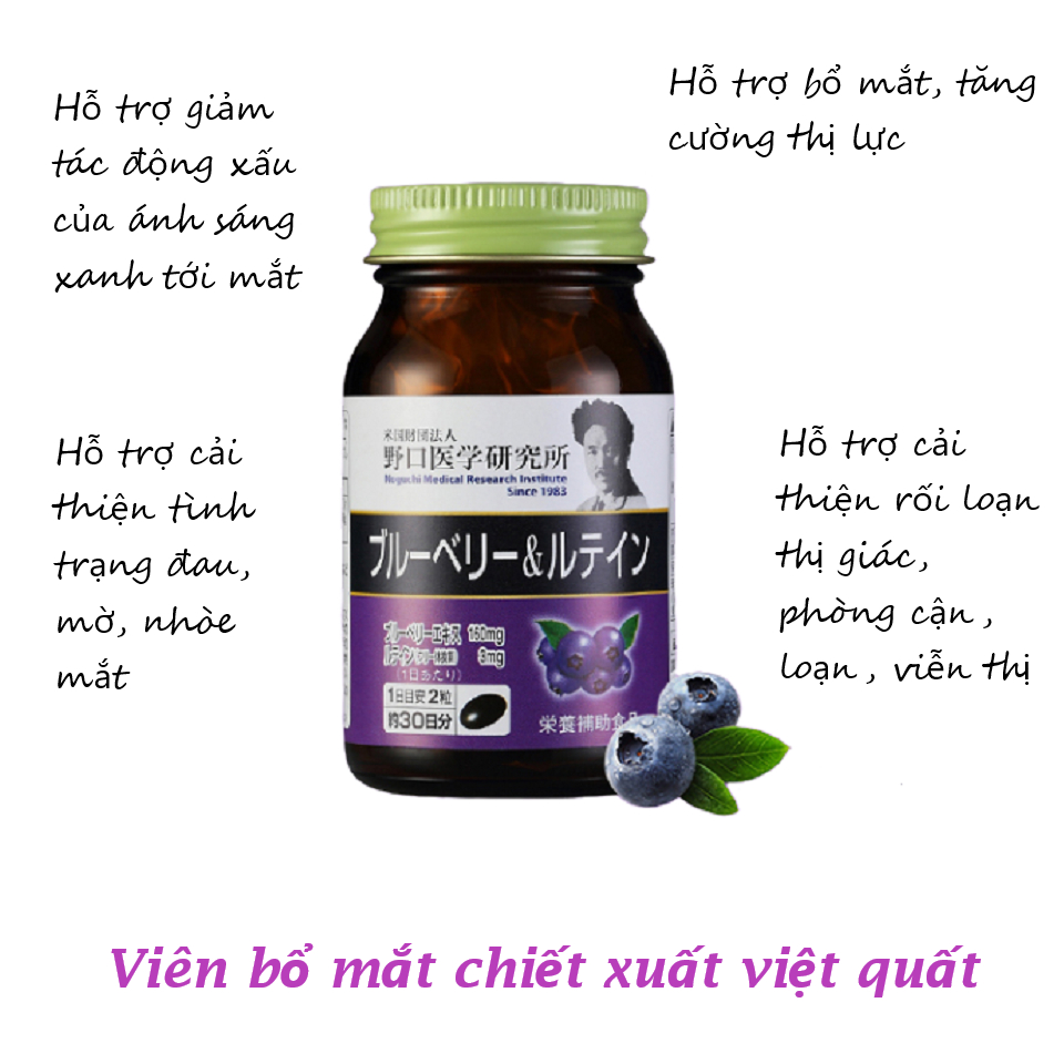 Viên uống bổ mắt việt quất NOGUCHI MEIJI BLUEBERRY & LUTEIN nội địa Nhật Bản