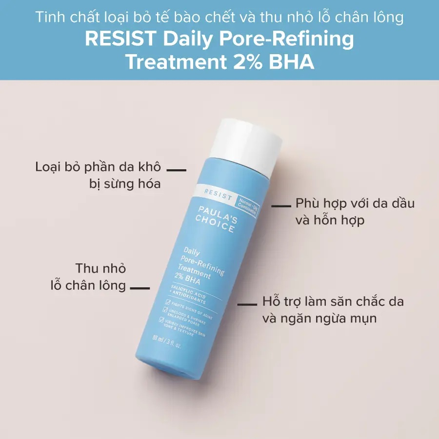 Dung Dịch Loại Bỏ Tế Bào Chết và Thu Nhỏ Lỗ Chân Lông Paula's Choice Resist Daily Pore-Refining Treatment With 2% BHA