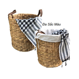 Giỏ đựng đồ giặt đan lục bình , giỏ cói đựng quần áo bẩn , sọt đựng đồ chơi quai giả da tiện dụng
