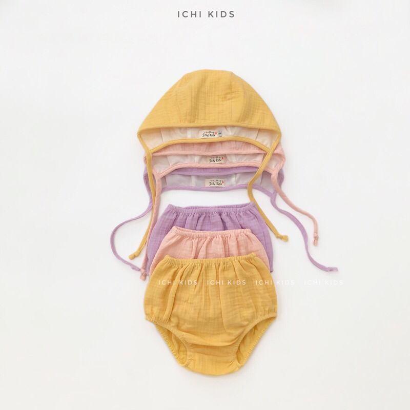 Set quần và mũ vải muslin cho bé sơ sinh đến 24 tháng