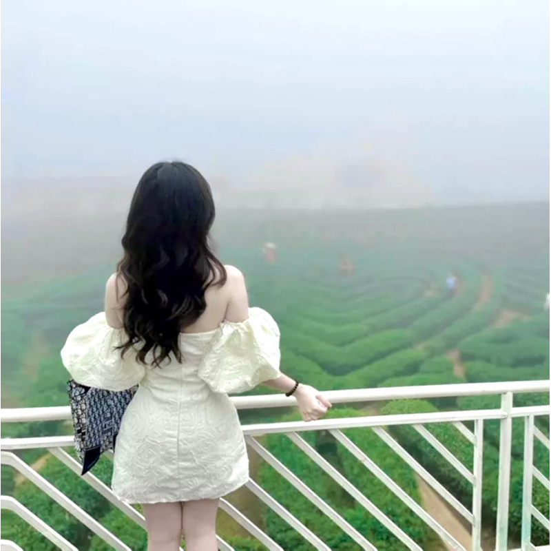 Pass váy trễ vai tay bồng tiểu thư new 90%