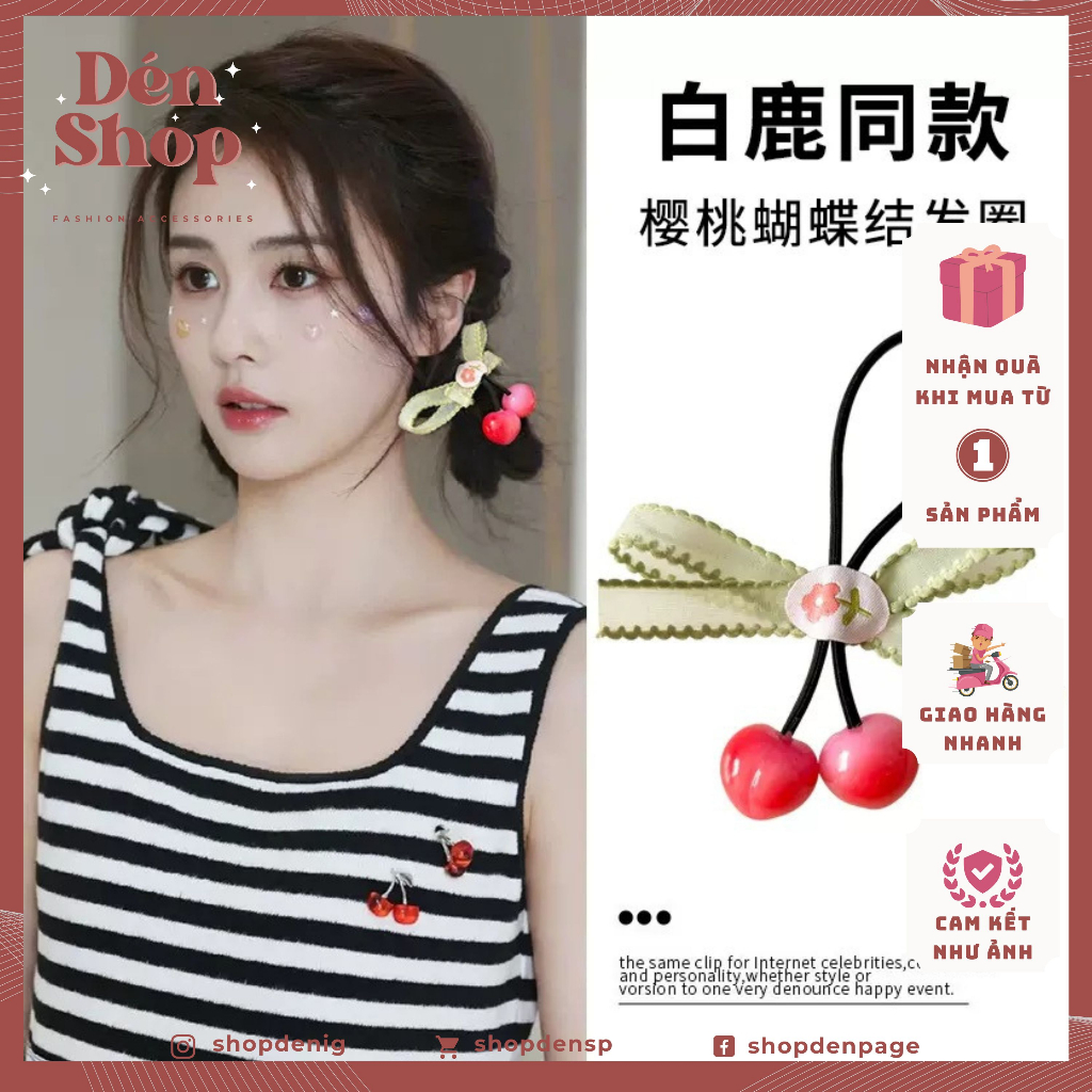Dây cột tóc dây chun cột tóc co giãn dây cột tóc hình cherry dễ thương cho nữ
