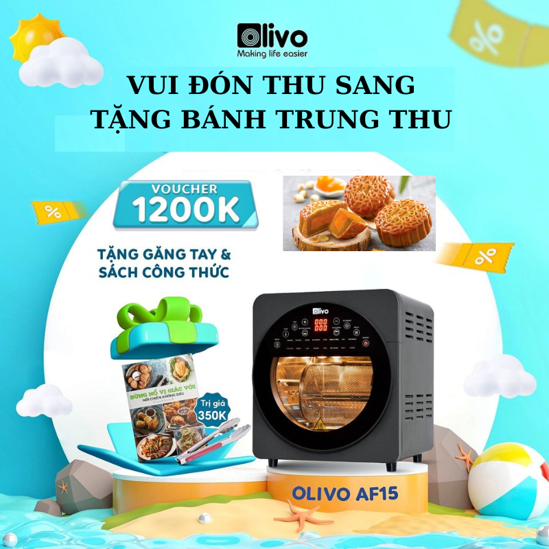 Nồi Chiên Không Dầu OLIVO AF15 - 16 Chức Năng - Dung Tích 15L - Hàng Chính Hãng- Tặng Kẹp Inox