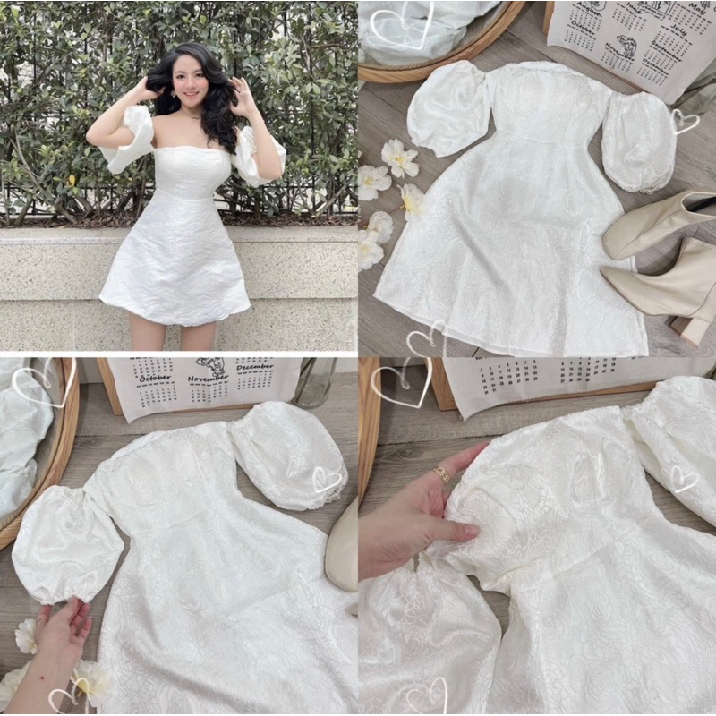 Pass váy trễ vai tay bồng tiểu thư new 90%