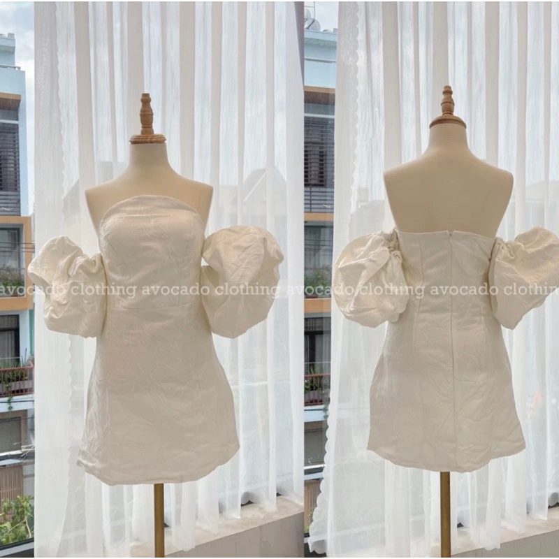 Pass váy trễ vai tay bồng tiểu thư new 90%