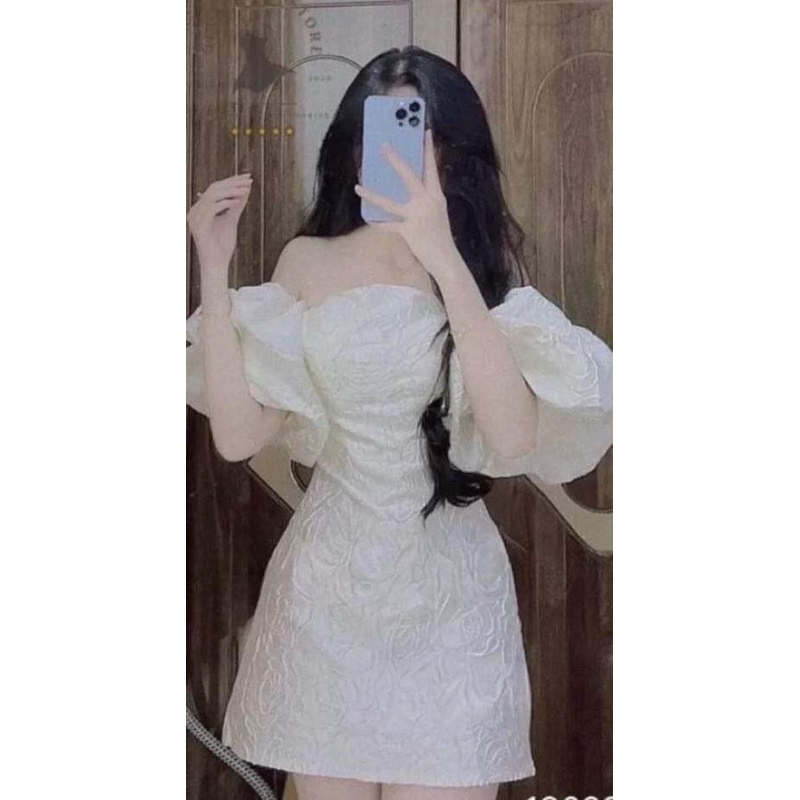 Pass váy trễ vai tay bồng tiểu thư new 90%