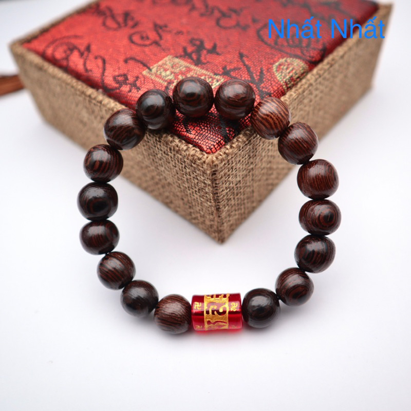 Vòng tay phong thuỷ gỗ Mun mix đá thời trang