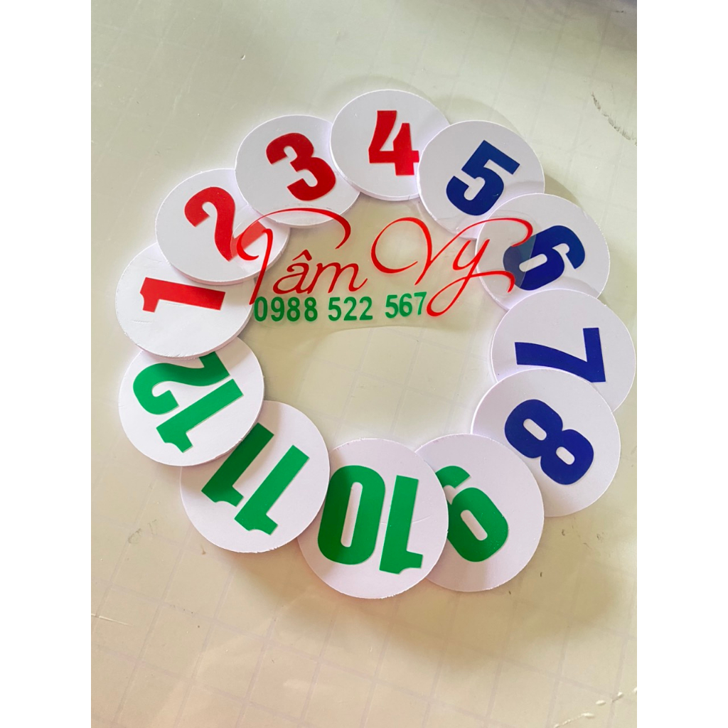 Số thứ tự, ALU tròn 6cm , 10 cái , số yêu cầu