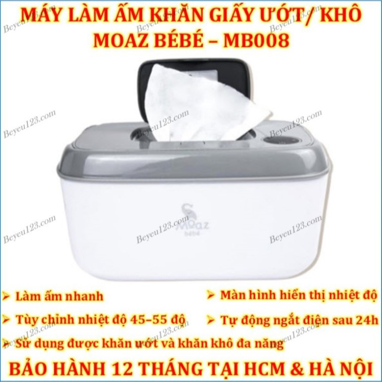 Máy ủ ấm khăn giấy ướt, khăn giấy khô Moaz Bébé MB-008 MB008, tự động ngắt điện sau 24h/ Nhiệt kế đo nhiệt độ sữa MB020