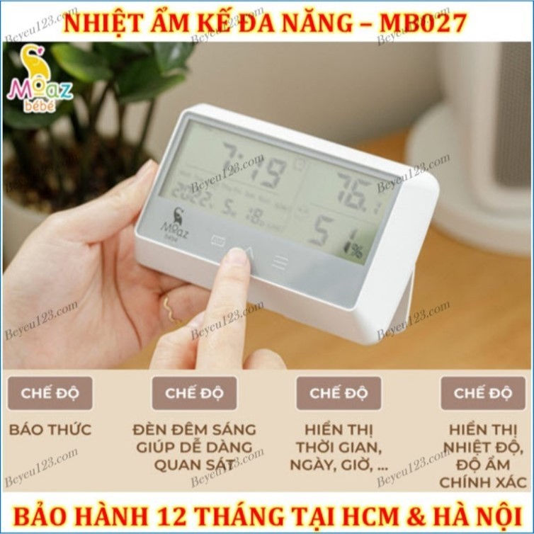 Nhiệt ẩm kế đa năng Moaz BéBé MB-027 MB027/ Nhiệt kế đo nhiệt độ nước pha sữa MB020 (Bảo hành chính hãng 12 tháng)