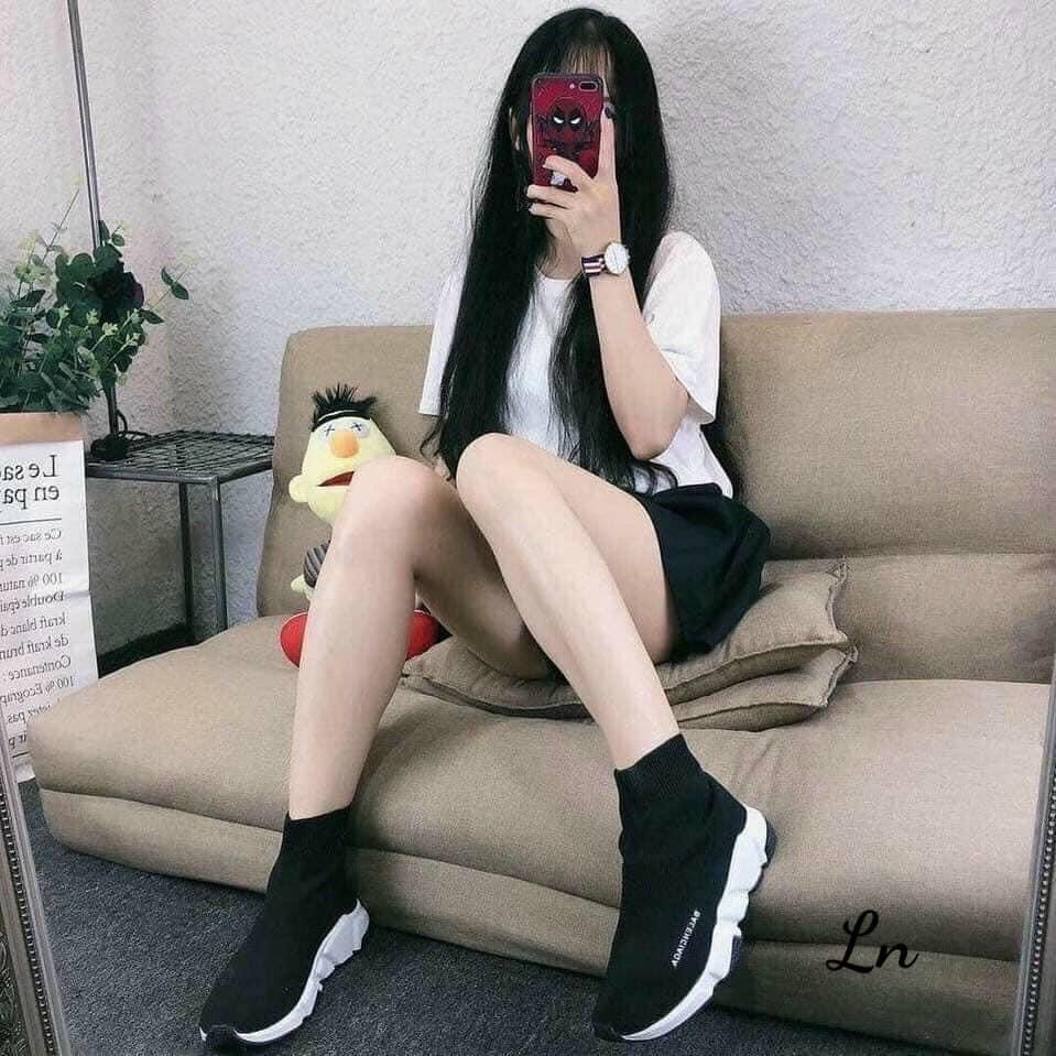 Giày sneaker Balenciaga Speed Trainers black white , giày Balencia cao cổ đen trắng cao cấp full box bill