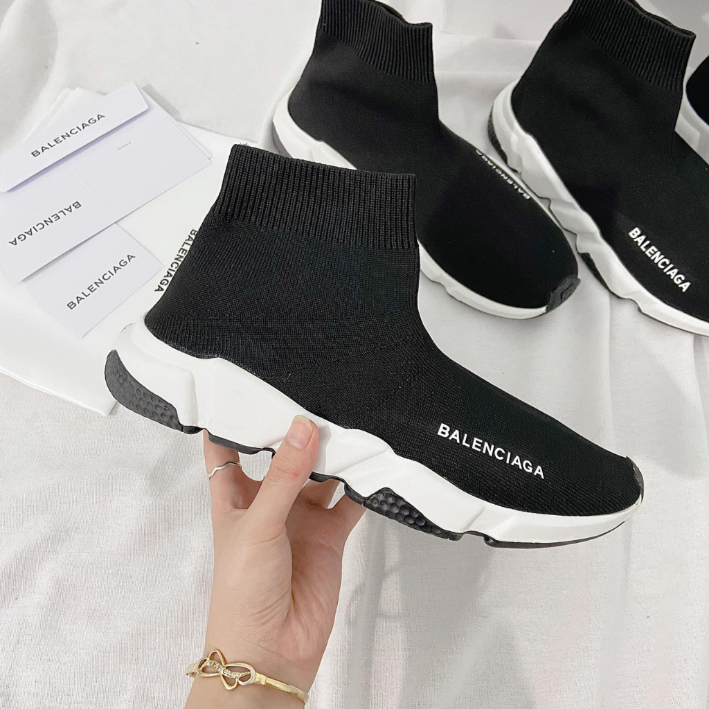 Giày sneaker Balenciaga Speed Trainers black white , giày Balencia cao cổ đen trắng cao cấp full box bill