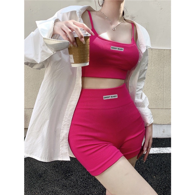 Set Bikini Đùi Thun Gân Set Áo 2 Dây Quần Lửng Quần Bikini Tập Gym Yoga Đi Bơi - Thời Trang Nữ Giá Rẻ