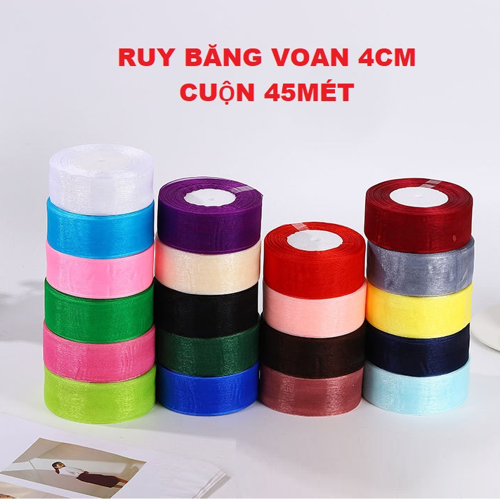 Ruy băng voan 4cm - cuộn 45 mét nhiều màu sắc