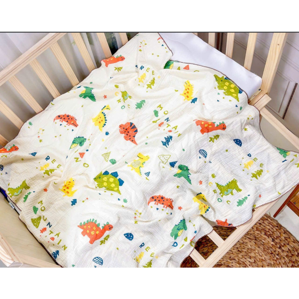 Khăn tắm Muslin 2 lớp chần viền 100*110cm giao màu ngẫu nhiên
