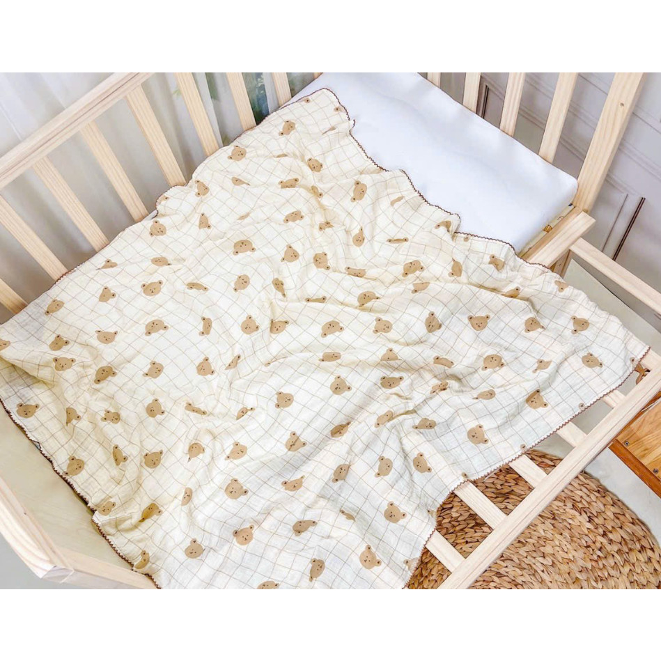 Khăn tắm Muslin 2 lớp chần viền 100*110cm giao màu ngẫu nhiên