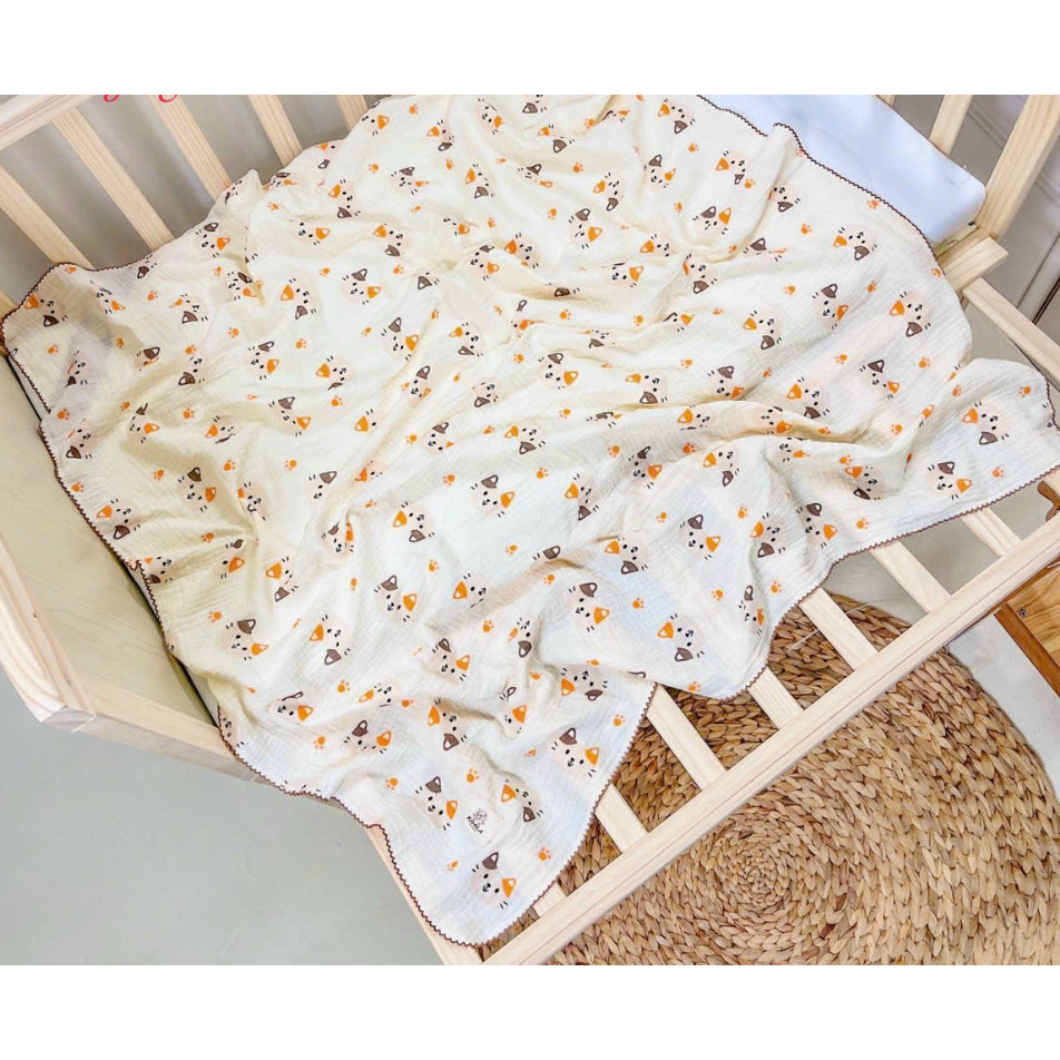 Khăn tắm Muslin 2 lớp chần viền 100*110cm giao màu ngẫu nhiên