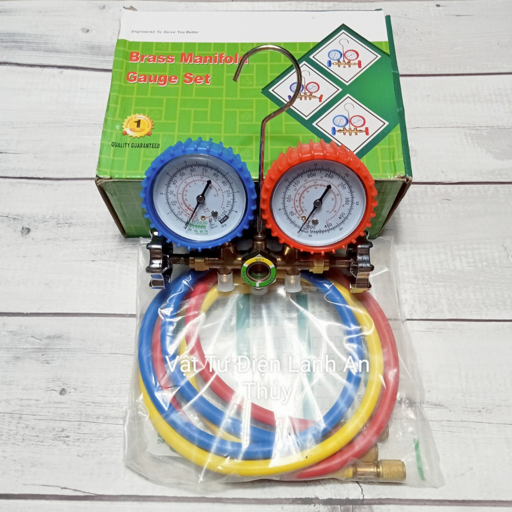 Đồng hồ nạp gas đôi hộp xanh lá - Đồng hồ sạc gas đôi - Đồng hồ đôi đo áp suất gas máy lạnh