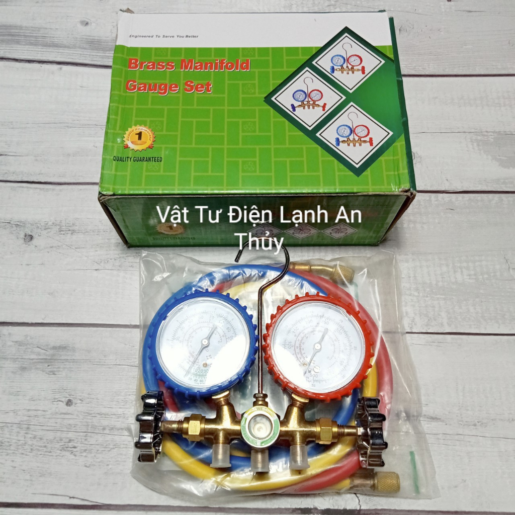 Đồng hồ nạp gas đôi hộp xanh lá - Đồng hồ sạc gas đôi - Đồng hồ đôi đo áp suất gas máy lạnh