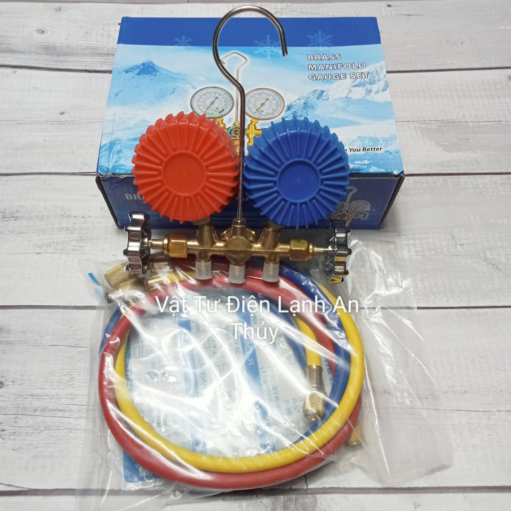 Đồng hồ nạp gas đôi hộp xanh dương - Đồng hồ sạc gas đôi - Đồng hồ đôi đo áp suất gas máy lạnh