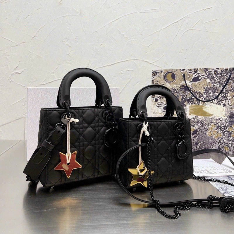 Túi xách nữ D Lady Matte Da thật tag full màu Fullbox nam châm 2 lớp 3 ô 5 ô  size 18 20