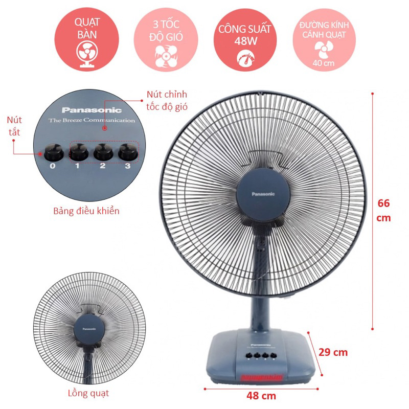 Quạt Bàn Panasonic Điện Cơ [Hàng chính hãng - bảo hành 12 tháng) - có ảnh thật sản phẩm