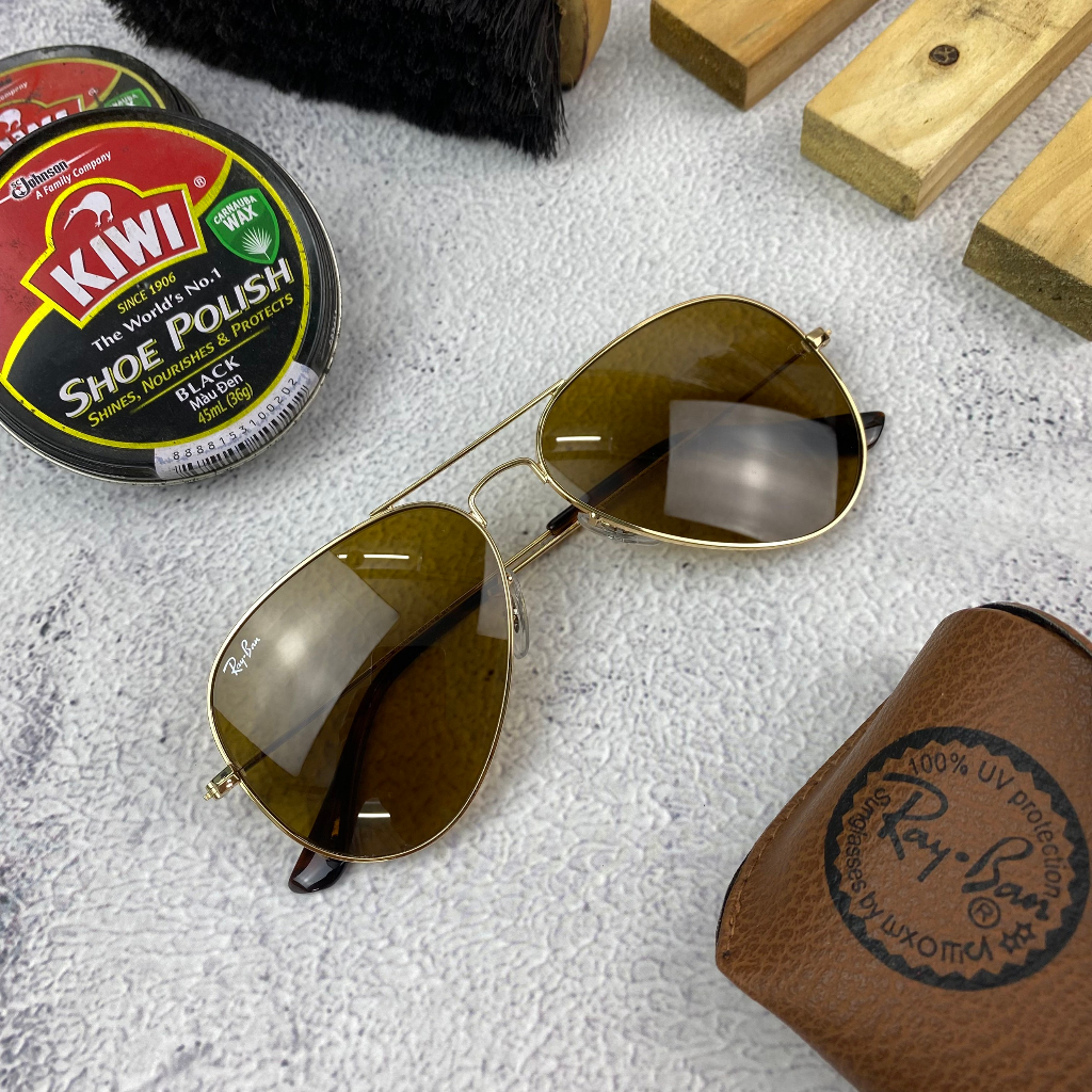 Kính rÂyban aviator nâu trà đi ngày đi đêm thoải mái zin nguyên bản