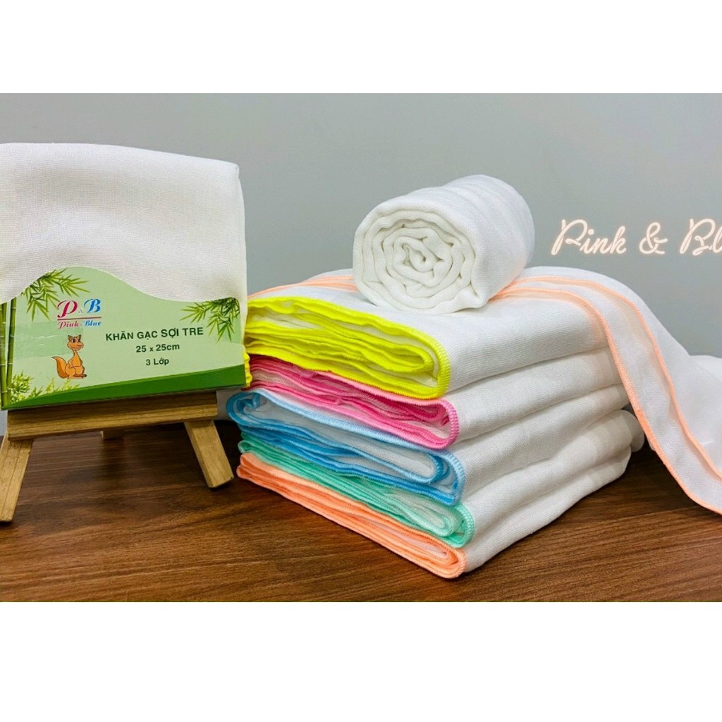 Gói 10 khăn gạc sợi tre cao cấp Pink&Blue 3-4 lớp nhiều size