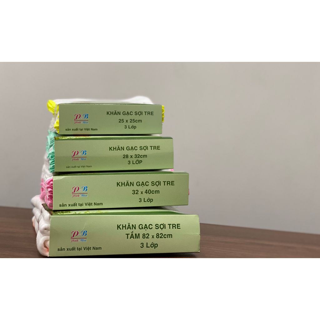Gói 10 khăn gạc sợi tre cao cấp Pink&Blue 3-4 lớp nhiều size