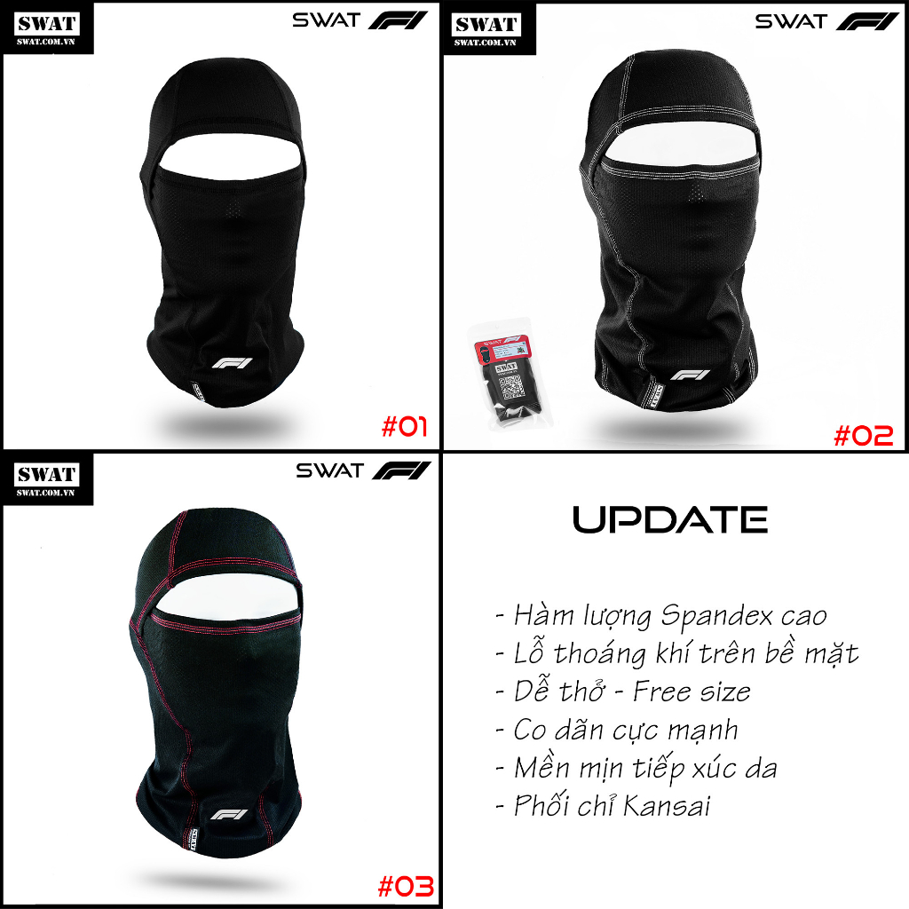 Khăn Ninja Trùm Đầu Fullface Swat F1 Vải Cao Cấp Thoáng Mát Co Dãn 4 Chiều