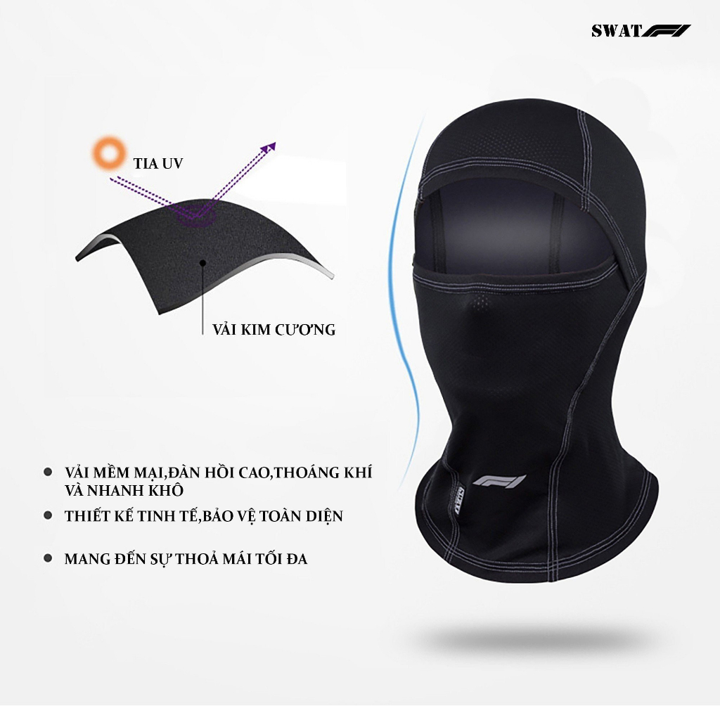 Khăn Ninja Trùm Đầu Fullface Swat F1 Vải Cao Cấp Thoáng Mát Co Dãn 4 Chiều