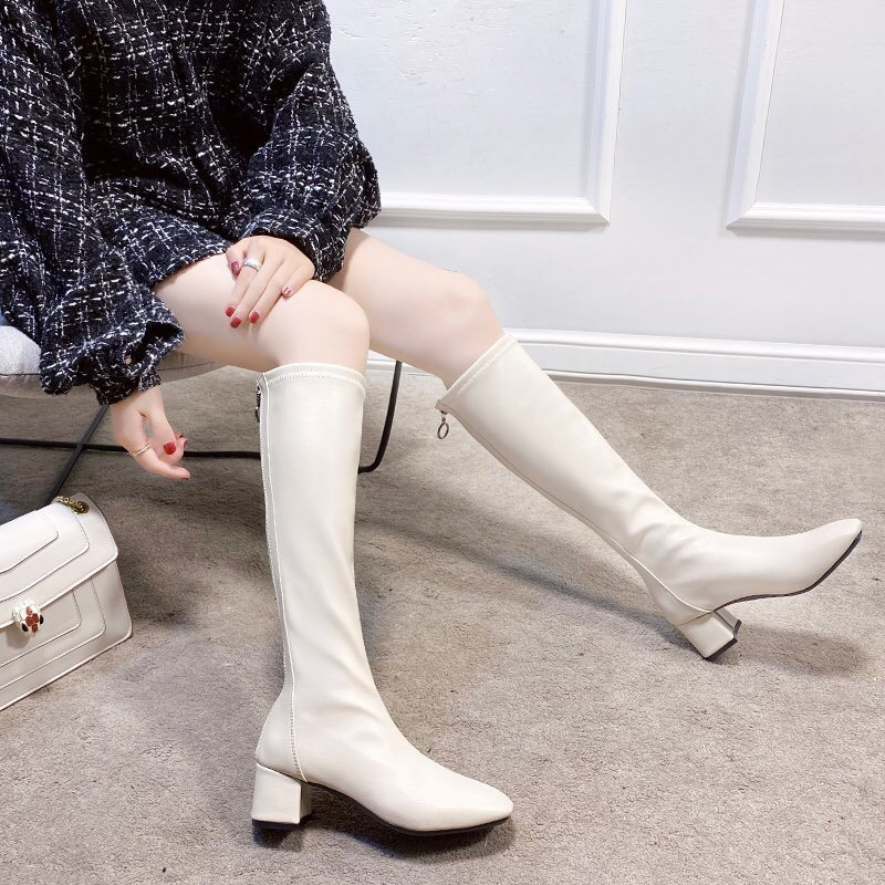 Bốt đùi gót vuông 5p có kem và đen