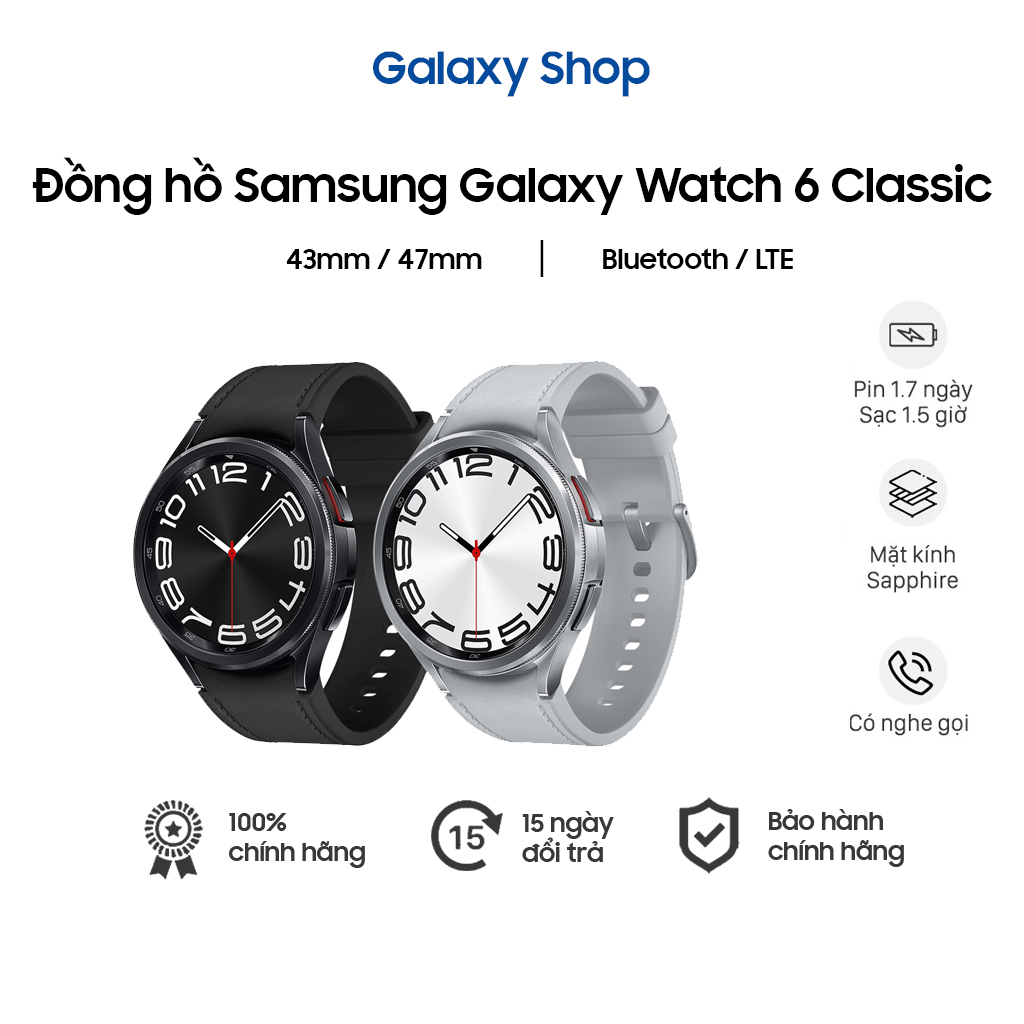 Đồng hồ thông minh Samsung Galaxy WATCH6 CLASSIC - Bluetooth/Lte - 43mm/47mm - Hàng chính hãng