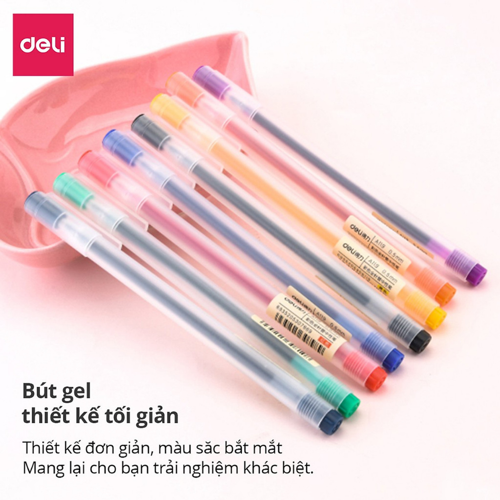 Bút mực gel 0.5mm nhiều màu Deli A119 có nắp gài