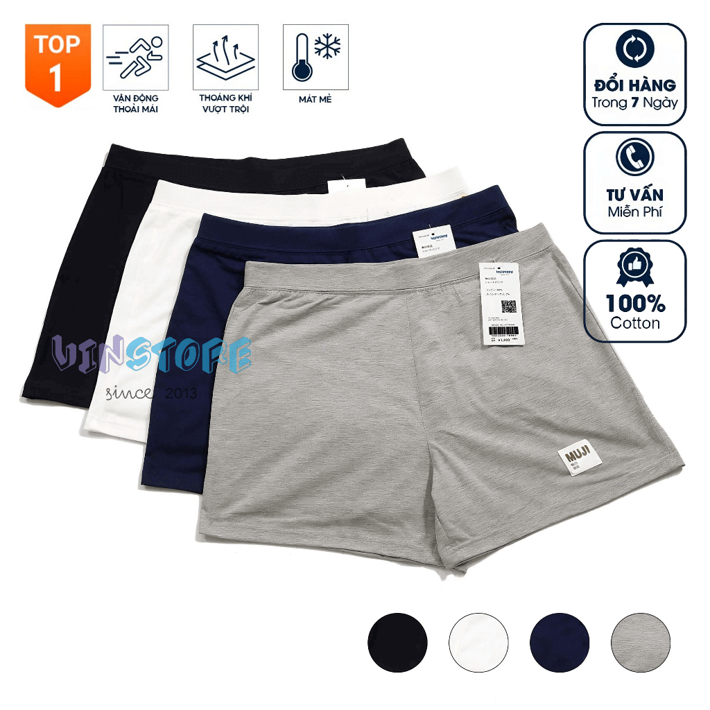 Quần đùi nam mặc nhà MJ, quần đùi ngủ không túi chất cotton co giãn thoáng mát, made in VietNam