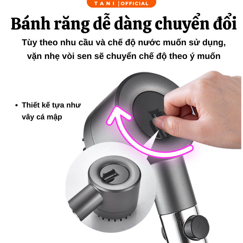 Vòi Sen Tăng Áp Tani Đầu Vòi Hoa Sen Mát Xa 3 Chế Độ Áp Suất Cao Tiết Kiệm Nước