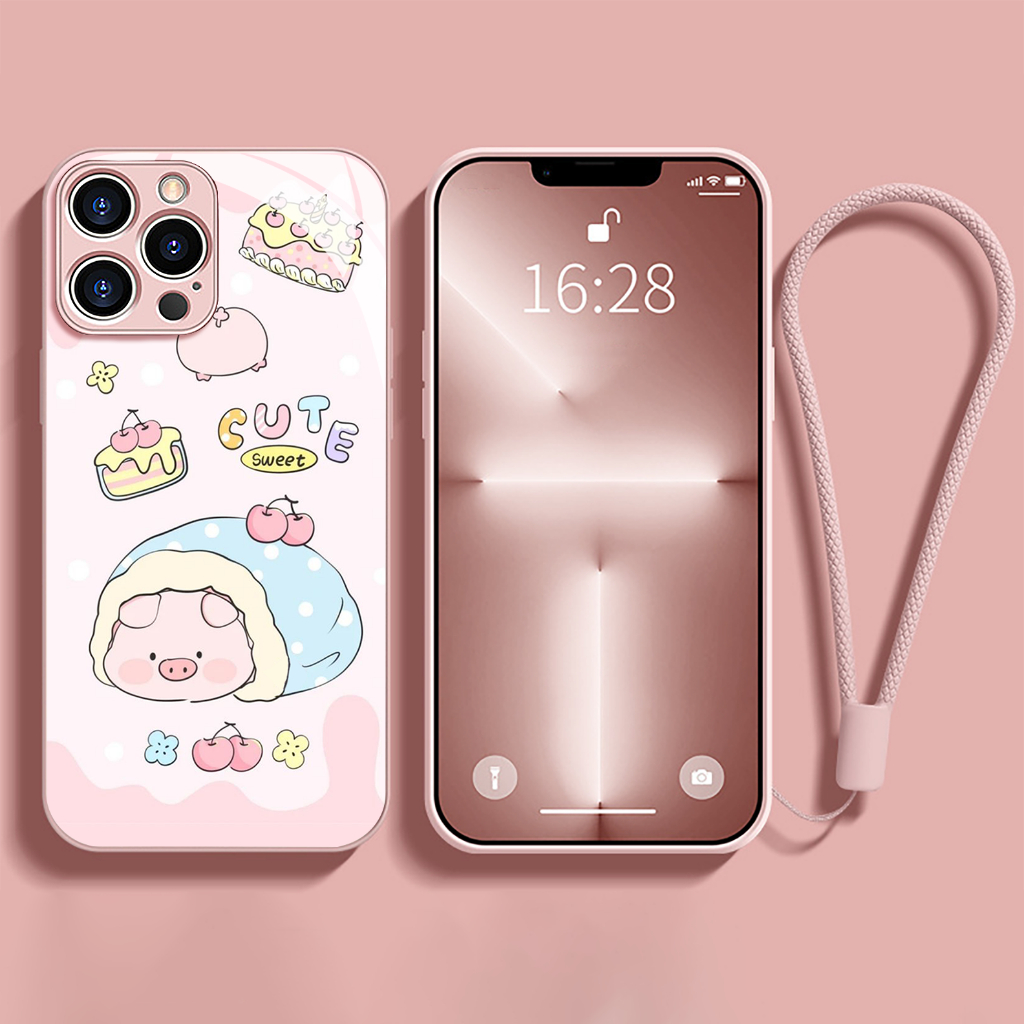 Ốp Điện Thoại iphone Mặt Kính Họa Tiết Lợn Hồng Cute ốp iphone Cho Apple 14promax 13 12 11pro XSMAX 8 7 6 6S Plus X Xs