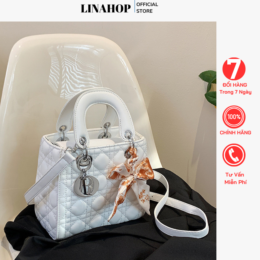 Túi chữ Đ vân ô size 17 chất da bóng kèm hộp siêu sang Túi Xách Linahop