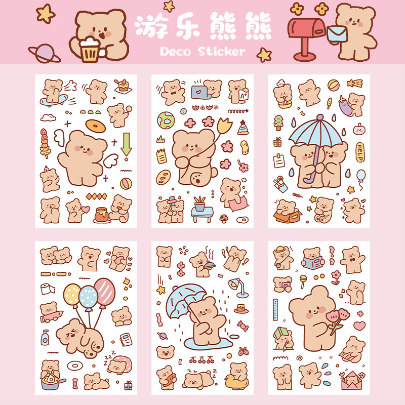Set 6 tấm Stickers Gấu Thỏ cute chống thấm nước